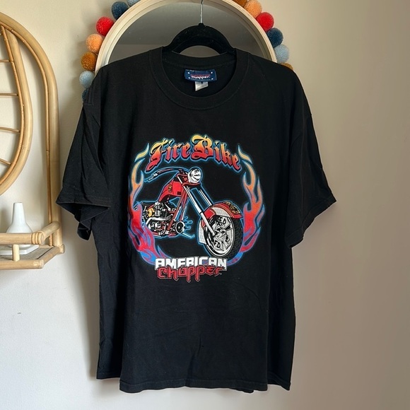 Vintage American Chopper Fire Bike Graphic Short Sleeve Cotton Tee Shirt - Picture 1 of 5
